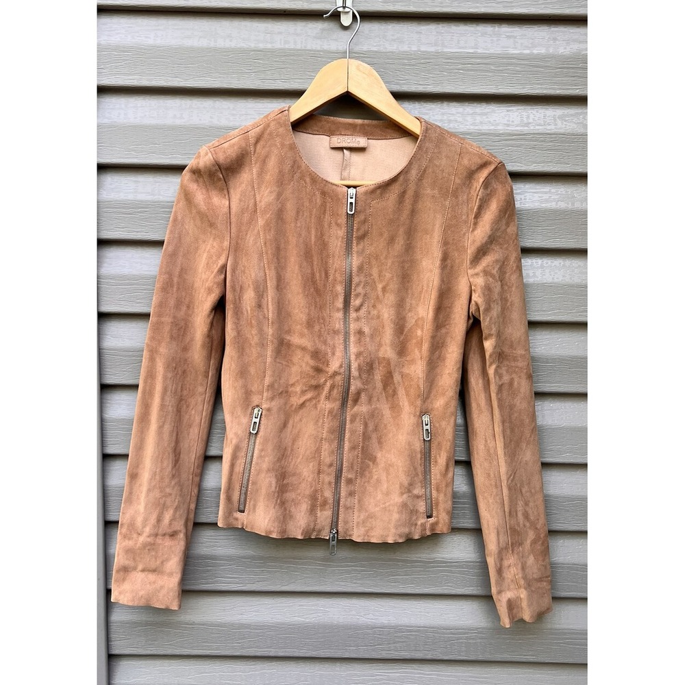 Authentic DROMe Suede  Leather Biker Jacket Size Medium Camel Brown Moto